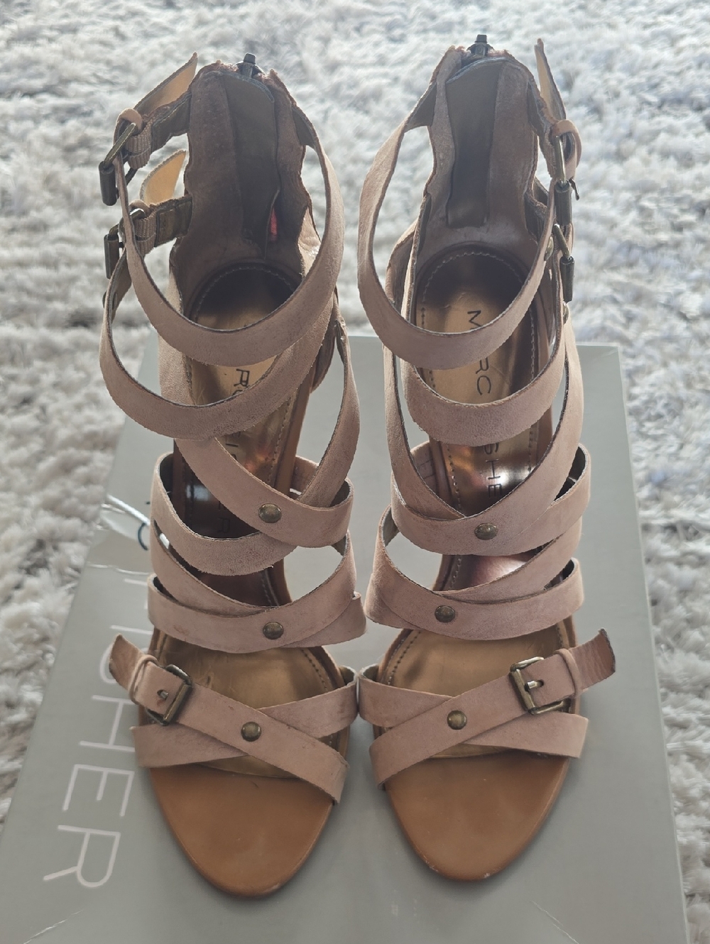 Marc Fisher Blush Strappy Suede Heeled Sandals